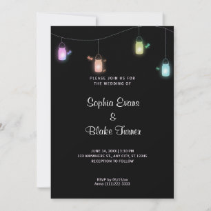 Country Colored Hanging Mason Jars Black Wedding Einladung