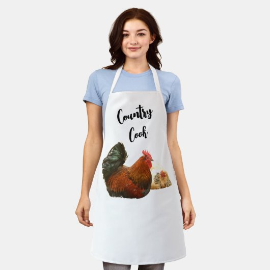 Country Cook Schürze mit Rooster und Huhn (Getragen)