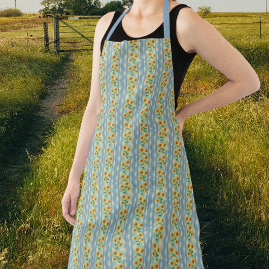 Country Cottage Blue Cream Yellow Sunflowers Schürze