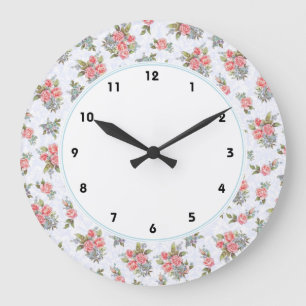 Country cottage roses pink floral pattern clock große wanduhr