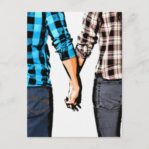 Country Couple Boy and Girl Holding Hands Postkarte