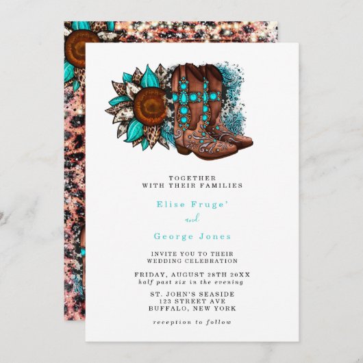 Country Cowboy Boots Barn Wedding Einladung (Vorne/Hinten)