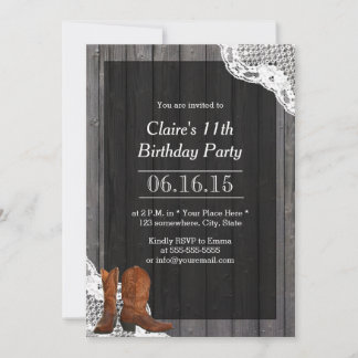 Country Cowboy Boots Lace & Wood Geburtstagsparty Einladung