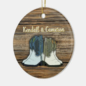 Country Cowboy Boots Paare Erste Weihnachten Keramik Ornament (Links)