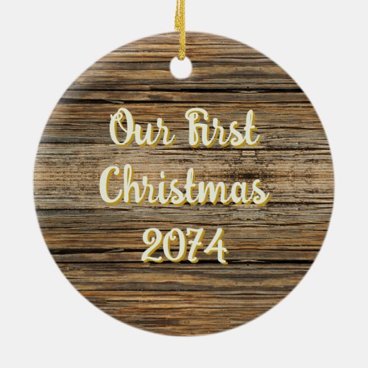 Country Cowboy Boots Paare Erste Weihnachten Keramik Ornament (Hinten)