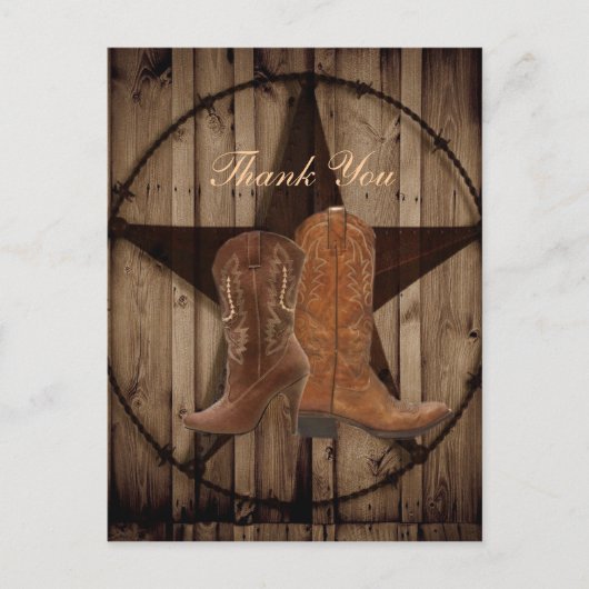Country Cowboy Boots Western Hochzeit danke Postkarte (Vorderseite)