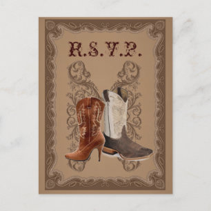 Country Cowboy Boots Western Wedding rsvp Einladungspostkarte