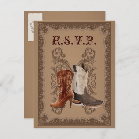 Country Cowboy Boots Western Wedding rsvp Einladungspostkarte (Vorne/Hinten)