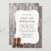 Country Cowboy/Cowgirl Wood Birthday Party Einladung (Vorne/Hinten)