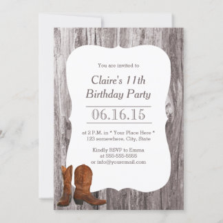 Country Cowboy/Cowgirl Wood Birthday Party Einladung