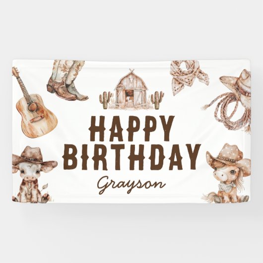 Country Cowboy Happy Birthday Banner (Horizontal)