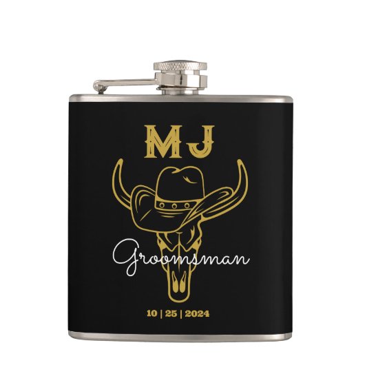Country Cowboy Personalisierte Trauzeugen Monogram Flachmann (Vorderseite)