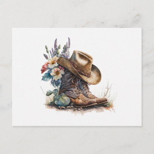 Country Cowgirl Boots Blume Hat Texas Postkarte (Vorderseite)