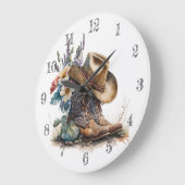 Country Cowgirl Boots Flower Hat Texas Große Wanduhr (Winkel)