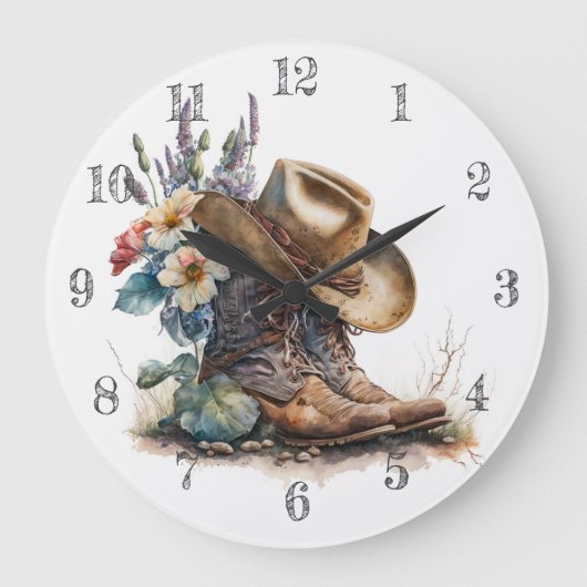 Country Cowgirl Boots Flower Hat Texas Große Wanduhr (Vorderseite)