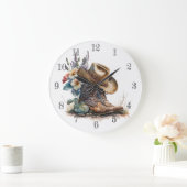 Country Cowgirl Boots Flower Hat Texas Große Wanduhr (Zuhause)