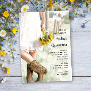 Country Cowgirl Sonnenblumen Watercolor Quinceañer Einladung