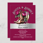 Country Cowgirl Stiefel magentale Bläserglasur Einladung (Vorne/Hinten)