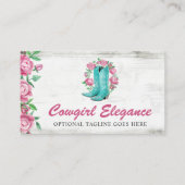 Country Cowgirl Stiefel & Shabby Rose Rustikales H Visitenkarte (Vorderseite)