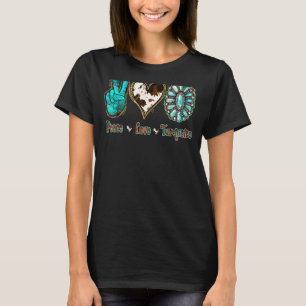 Country Cowhide Peace Liebe Türkise Rodeo Cowgirl T-Shirt