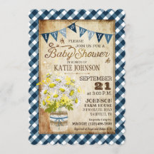 Country Daisies Gingham Karo Boy Baby Dusche
