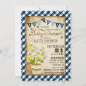 Country Daisies Gingham Karo Boy Baby Shower Einladung (Vorderseite)