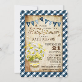 Country Daisies Gingham Karo Boy Baby Shower Einladung