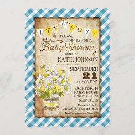 Country Daisies Gingham Karo Boy Baby Shower Einladung