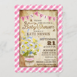 Country Daisies Gingham Karo Girl Baby Dusche Einladung