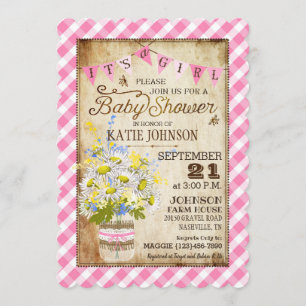 Country Daisies Gingham Karo Girl Baby Dusche Einladung