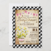 Country Daisies Gingham Karo Girl Baby Shower Einladung (Vorderseite)