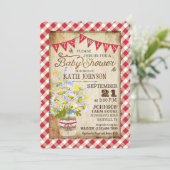 Country Daisies Gingham Karo Twins Baby Shower Einladung (Stehend Vorderseite)