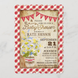 Country Daisies Gingham Karo Twins Baby Shower Einladung