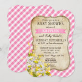 Country Daisies Pink Gingham Karo Baby Shower Einladung (Vorne/Hinten)