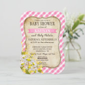 Country Daisies Pink Gingham Karo Baby Shower Einladung (Stehend Vorderseite)