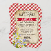 Country Daisies Red Gingham Karo Baby Dusche Einladung (Vorne/Hinten)