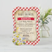 Country Daisies Red Gingham Karo Baby Dusche Einladung (Stehend Vorderseite)