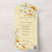 Country Daisies & Sunflowers auf Pale Gold QR Code All In One Einladung (Innen Boden)