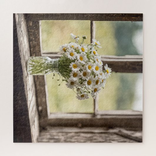 Country Daisy Bouquet im Fenster Puzzle (Horizontal)