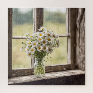 Country Daisy Bouquet im Fenster Puzzle