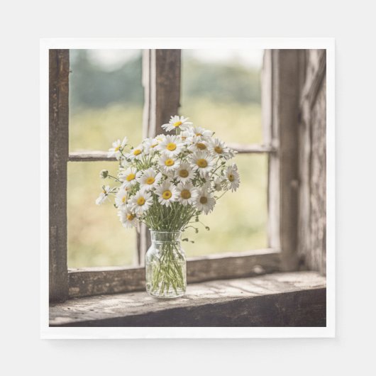 Country Daisy Bouquet im Fenster Serviette (Vorderseite)