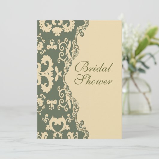 Country Damask Vintag Bridal Dusche Einladung (Stehend Vorderseite)