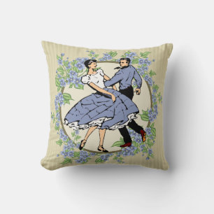 Country Dance Square Tänzer Blau mit Blumenrahmen Kissen