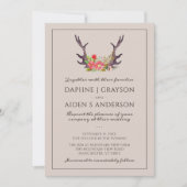 Country Deer Antler Floral Wedding Einladung (Vorderseite)