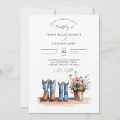 Country Denim Boots Wildblumen Rustikale Hochzeit Einladung (Vorderseite)