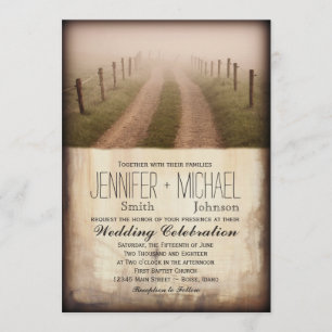 Country Dirt Road Rustic Zaun Post Hochzeit Einlad Einladung