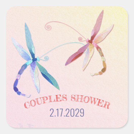 Country Dragonfly Wedding Couples Dusche Quadratischer Aufkleber (Vorderseite)