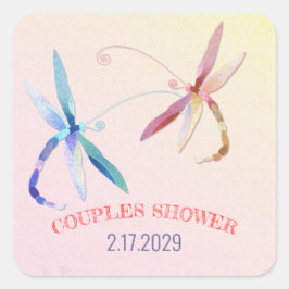 Country Dragonfly Wedding Couples Dusche Quadratischer Aufkleber