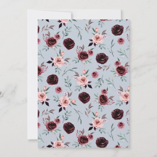 Country Dusty Blue und Burgund Blume Hochzeit Einladung (Rückseite)