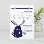 Country Dutch Windmill Navy Hochzeitseinladungen Einladung (Stehend Vorderseite)